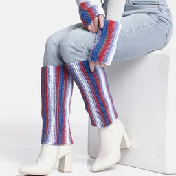 Magic Needles Unisex Striped Acrylic Winter Gloves & Legwarmers-image-45