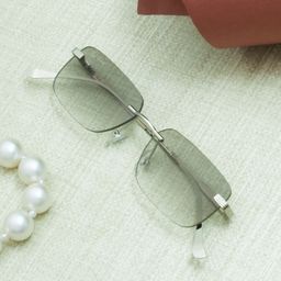 Ted Smith Unisex Green Lens & Silver-Toned Rectangle UV Protected Sunglasses SQUAD_C5-9