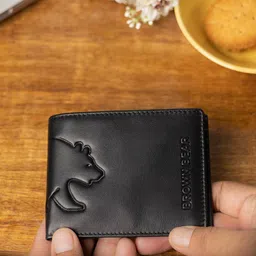 BROWN BEAR Men Black Bear Self Design Leather Two Fold Wallet-image-11