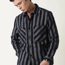 RARE RABBIT Men Flan Slim Fit Striped Cotton Jacket-image-5