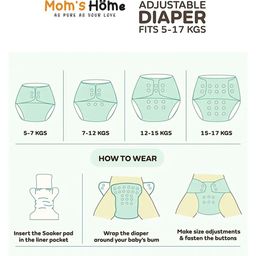 Moms Home Infants Set Of 3 Adjustable & Reusable Cotton Pocket Diapers With 3 Inserts image 4