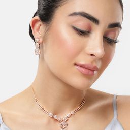 MEIRA JEWELLERY Rose Gold Plated American Diamond-Studded Jewellery Set-image-28