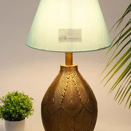 Fabindia Green & Brown Aryclic Table Lamp With Basic Cotton Shade-image-7