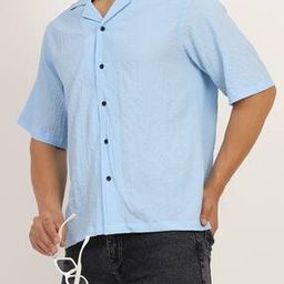 Shein Medium Length Cuban Collar Textured Shirt-image-52
