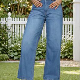 Shein Full Length Wide Leg Jeans With Pockets-image-79