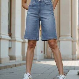 Shein Knee Length Denim Shorts with Pockets-image-44