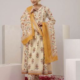 gulmohar jaipur Floral Print Flared Kurta with Pants & Dupatta image 2