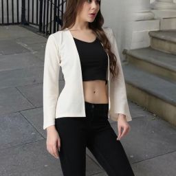 popwings Ribbed Front-Open Shrug with Back Bow Accent image 2