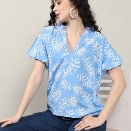Shein Casual Leaf Pattern Puff-sleeves Short-sleeve Regular Top-picture-49