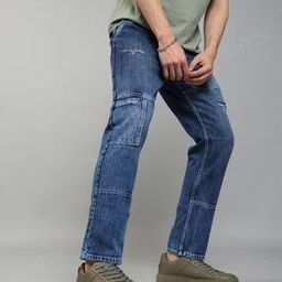 Shein Vintage Washed Light Distressed Straight Jeans with Knee Pocket-image-6