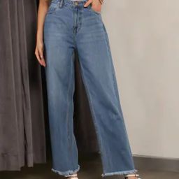 Shein Full Length Frayed Hem Straight Fit Jeans-image-83