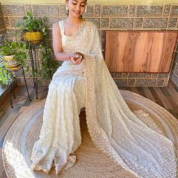 ri-wah Embroidered Sequence Georgette Saree with Scalloped Hem image 3
