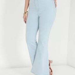 Shein Casual Full Length Fixed Waist Ice Blue Flared Jeans-image-70