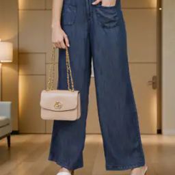 Shein Full Length Pleated Flared Fit Jeans With Pockets-image-72