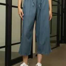 Shein Elasticated Drawstring Waist High Rise Culottes Jeans-image-63