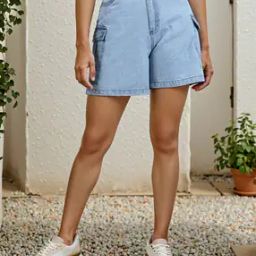 Shein High Rise Denim Shorts with Flap Pockets-image-66