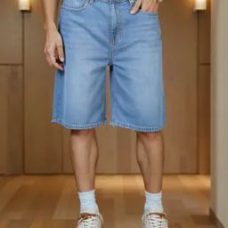 Shein Knee Length Denim Shorts with Pockets-image-4