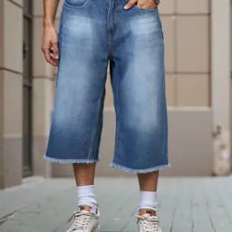 Shein Street Below the Knee Frayed Hem Loose Fit Denim Shorts-image-83