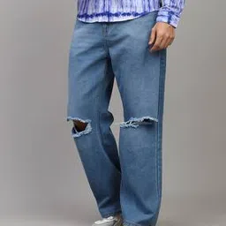 Shein Full Length Light Washed Knee Slit Relaxed Jeans-image-95