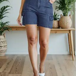Shein High Rise Cargo Style Denim Shorts with Pockets-image-44