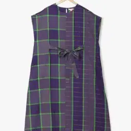 Checked A-Line Dress with Tie-Up Accent-3