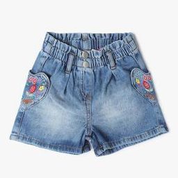 Denim Shorts with Placement Embroidery-picture-46