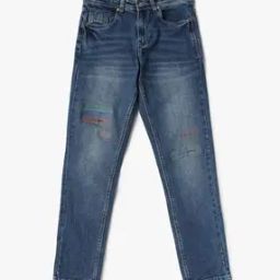 Boys Lightly Washed Distressed Straight Fit Jeans-image-78
