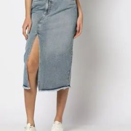 Women Mid-Wash A-Line Denim Skirt-image-64