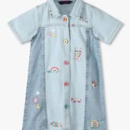 Girls Embroidered Regular Fit Shirt Dress-image-85