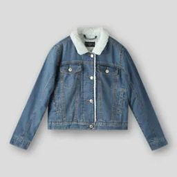 Girls Washed Relaxed Fit Sherapa Denim Jacket-picture-44