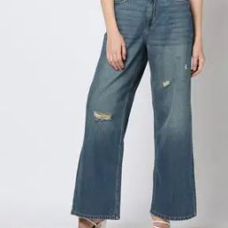 Women Lightly Washed Flared Jeans-image-9