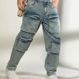 Men Heavily Washed Relaxed Fit Cargo Jeans-image-72