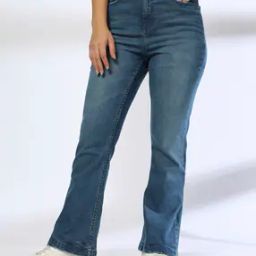 Women Mid-Wash High-Rise Flared Jeans-image-82