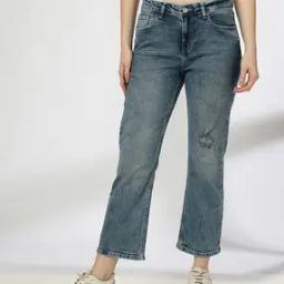 Women Mid-Wash Distressed Cropped Jeans-image-99