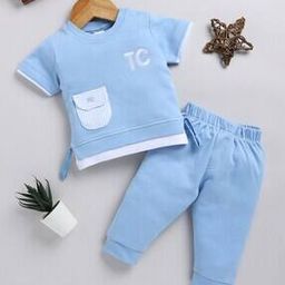 Infants Cotton T-Shirt & Joggers with Striped Pocket-image-52