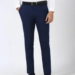peter england Men Checked Slim Fit Flat-Front Trousers-picture-9