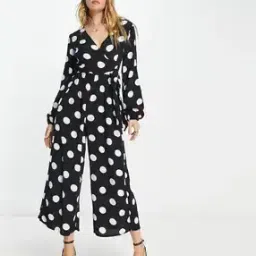 Wrap Tie Jumpsuit Mono Spot Print-image-76