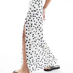 Women Polka Dot Split Leg Maxi Skirt-image-2