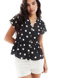 Women Polka-Dot Peplum Button-Front Top-image-96