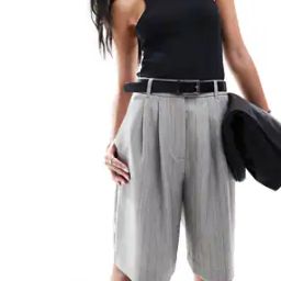 Women Striped Tailored Longline Shorts-image-1