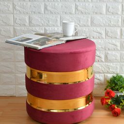 Shadowkart Pink & Gold Toned Velvet Cylindrical Ottoman-53