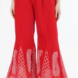 Women Flared Red Georgette Trousers-image-0