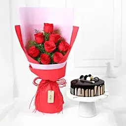 8 Red Roses with Choco Cream Cake Combo-image-97