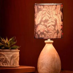 Wooden Dome Table Lamp Blue Leaves Shade by Green Girgit-picture-40