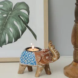 wooden home Mango Wood Elephant Candle Stand in Blue-picture-18