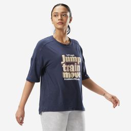 Women's Loose-Fit Fitness T-Shirt 520 - Navy Blue Print-image-2