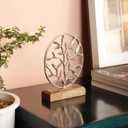 purestory Leaves Silver Wood & Aluminium Showpiece-picture-45