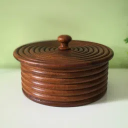 disoo fashions Natural Brown 1 Ltr Handpainted wood Casserole-picture-27