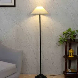 tu casa Off White Cotton Shade Club Floor Lamp Iron Base-picture-20