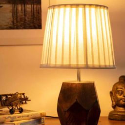 green girgit Wooden Hexa Lamp with Pleeted Cotton White Shade-picture-11